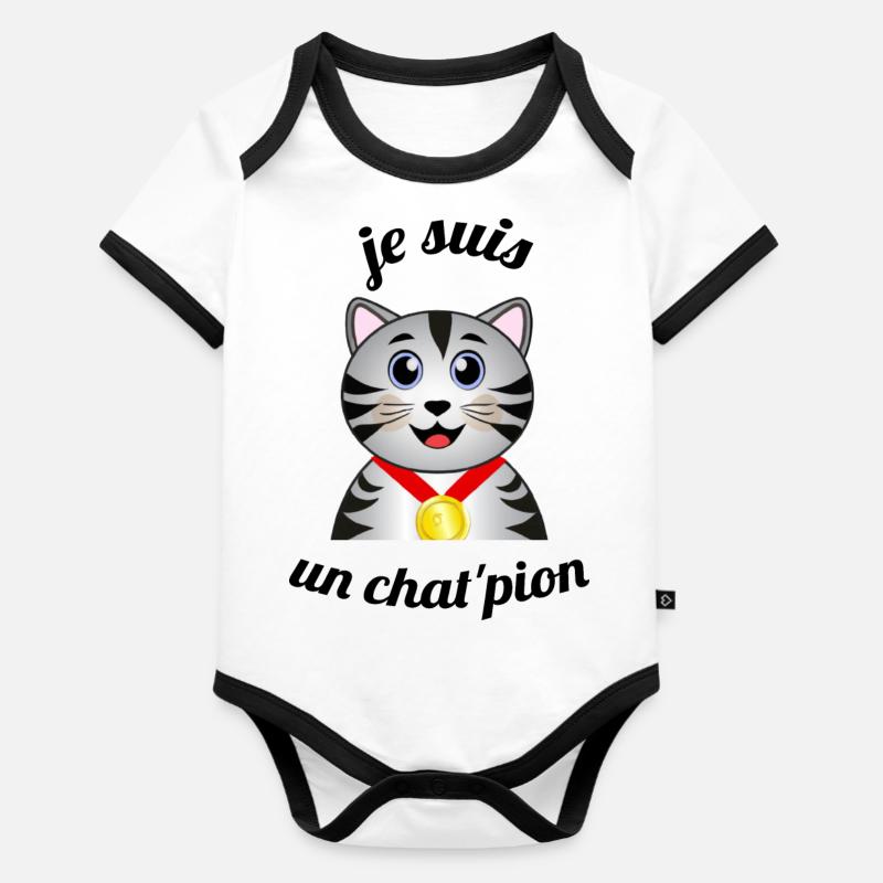 je suis un chat 'pion - Body Bébé bio contrasté manches courtes - blanc/noir 