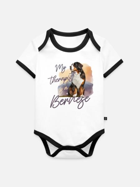 Berner Sennenhund - Baby Bio-Kurzarm-Kontrastbody - Weiß/Schwarz 