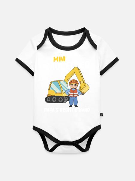 Bauleiter Bauleitung - Baby Bio-Kurzarm-Kontrastbody - Weiß/Schwarz