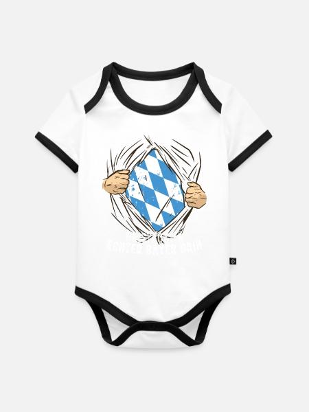 Echter Bayer - Baby Bio-Kurzarm-Kontrastbody - Weiß/Schwarz