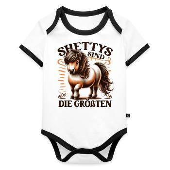 Shetland Pony - Baby Bio-Kurzarm-Kontrastbody - Weiß/Schwarz  - Vorne