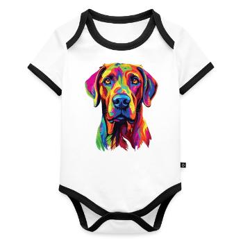 Aquarelle colorée Rhodesian Ridgeback - Body Bébé bio contrasté manches courtes - blanc/noir  - Devant