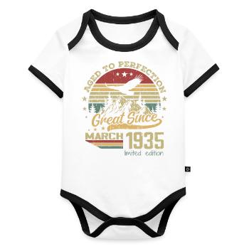 89 years old Aged to Perfection born in March 1935 - Organic Baby Contrasting Bodysuit - white/black  - Front