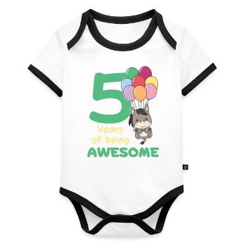 Donkey for 5th birthday children five years old - Organic Baby Contrasting Bodysuit - white/black  - Front