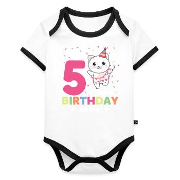 Cat for 5th birthday children five years old - Organic Baby Contrasting Bodysuit - white/black  - Front