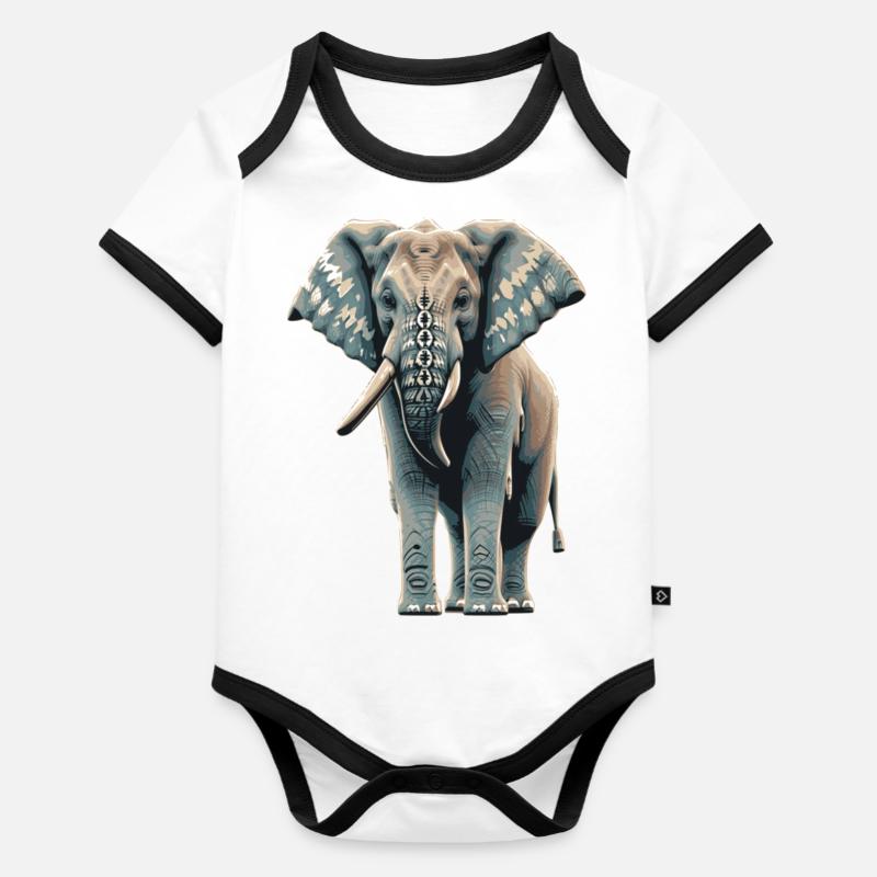 Éléphant bleu Body Bébé bio contrasté manches courtes