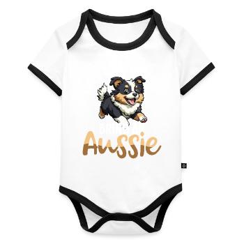 Berger Australien Chien Aussie Maman Aussie Papa - Body Bébé bio contrasté manches courtes - blanc/noir  - Devant