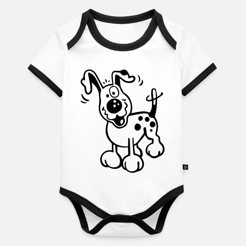 Chien heureux - Body Bébé bio contrasté manches courtes - blanc/noir 