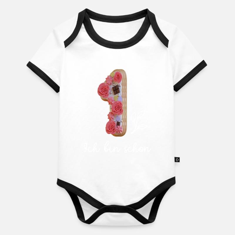 1. Geburtstag / Ich bin schon 1(eins) - Baby Bio-Kurzarm-Kontrastbody - Weiß/Schwarz 