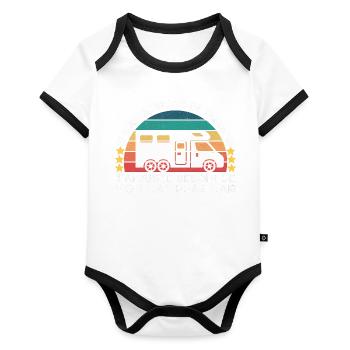 Camping-car thérapie humour camping cadeau vintage - Body Bébé bio contrasté manches courtes - blanc/noir  - Devant