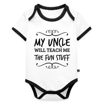 Baby Onkel Onkel Neffe Neffe Geschenk - Baby Bio-Kurzarm-Kontrastbody - Weiß/Schwarz  - Vorne