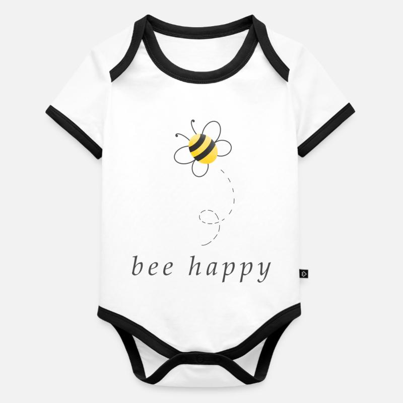 abeille heureuse - Body Bébé bio contrasté manches courtes - blanc/noir 
