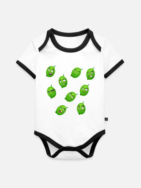 Limette - Baby Bio-Kurzarm-Kontrastbody - Weiß/Schwarz 