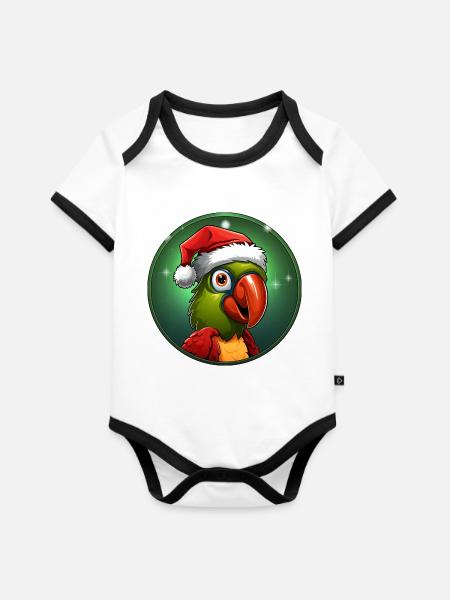 Papageien Weihnachten - Baby Bio-Kurzarm-Kontrastbody - Weiß/Schwarz