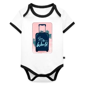 Reise - Baby Bio-Kurzarm-Kontrastbody - Weiß/Schwarz  - Vorne