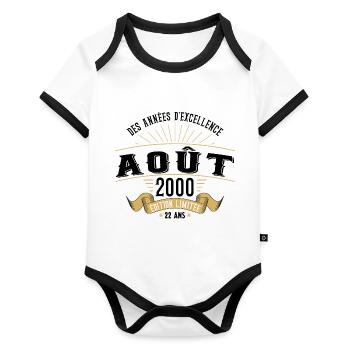 22 Ans Anniversaire Vintage Né(e) en Août 2000 - Body Bébé bio contrasté manches courtes - blanc/noir  - Devant