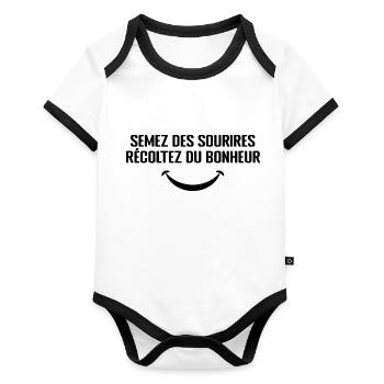 Semez Des Sourires, Récoltez Du Bonheur - Body Bébé bio contrasté manches courtes - blanc/noir  - Devant
