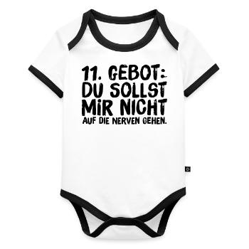 11. Gebot Du sollst mir nicht auf die Nerven gehen - Baby Bio-Kurzarm-Kontrastbody - Weiß/Schwarz  - Vorne