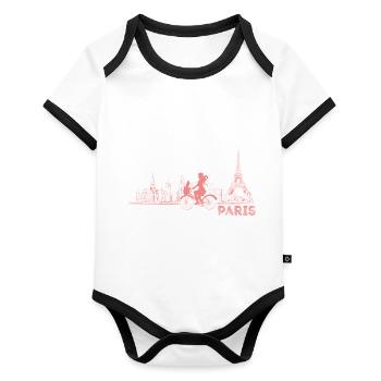 Cyclisme Filles Paris France Tour Eiffel - Body Bébé bio contrasté manches courtes - blanc/noir  - Devant