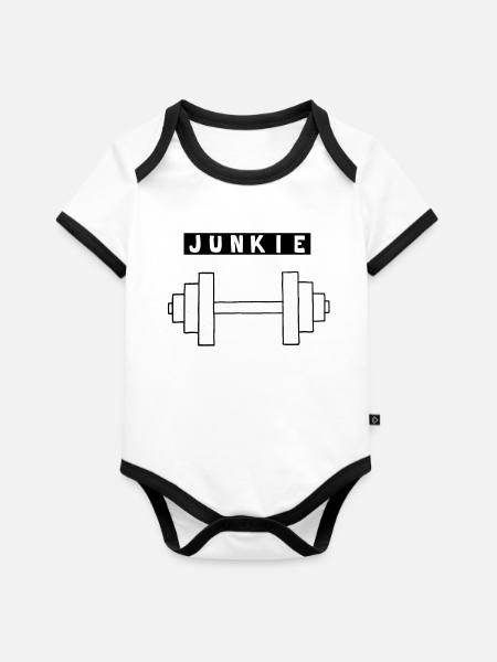 Junkie - Baby Bio-Kurzarm-Kontrastbody - Weiß/Schwarz