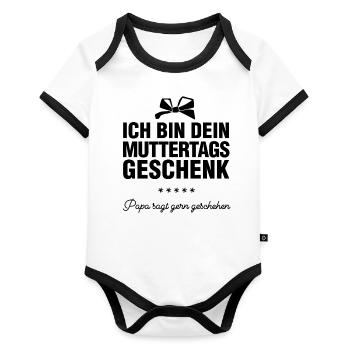 Ich bin dein Muttertagsgeschenk - Baby Bio-Kurzarm-Kontrastbody - Weiß/Schwarz  - Vorne