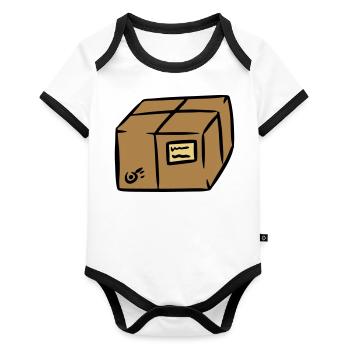 Paket package paquet Paketpost postman Sendung - Baby Bio-Kurzarm-Kontrastbody - Weiß/Schwarz  - Vorne