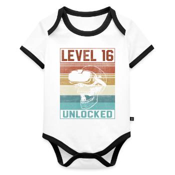 Boy 16th Birthday Gamer - Organic Baby Contrasting Bodysuit - white/black  - Front
