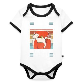 Sarcastic Cat Coffee Moody Lazy Kitty - Organic Baby Contrasting Bodysuit - white/black  - Front