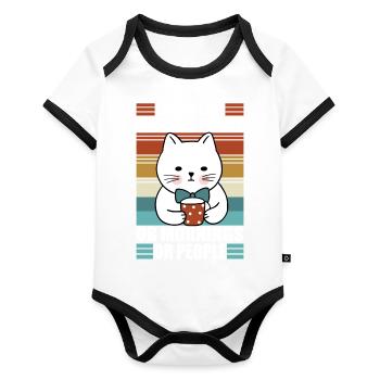 Morning People Sarcasm Coffee Moody Cat - Organic Baby Contrasting Bodysuit - white/black  - Front