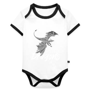 Medieval Men Young Dragon Lovers - Organic Baby Contrasting Bodysuit - white/black  - Front