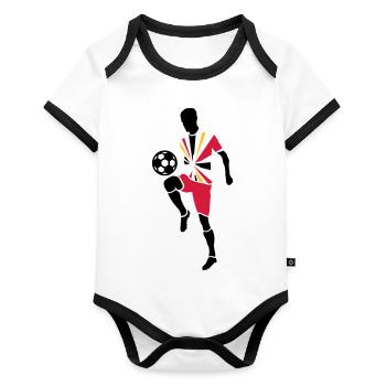 Joueur de foot avec ballon de foot - Body Bébé bio contrasté manches courtes - blanc/noir  - Devant
