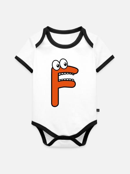 F - letter F with eyes 👀 - Organic Baby Contrasting Bodysuit - white/black 
