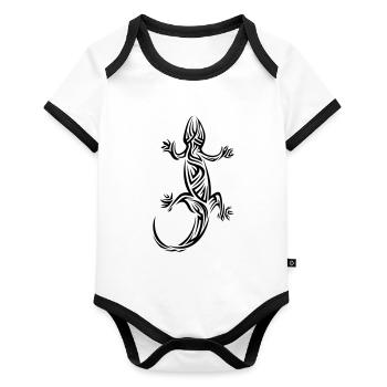 Tatouage tribal Gecko - Body Bébé bio contrasté manches courtes - blanc/noir  - Devant