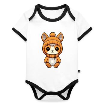 Squirrel Winter Comic Cute - Organic Baby Contrasting Bodysuit - white/black  - Front