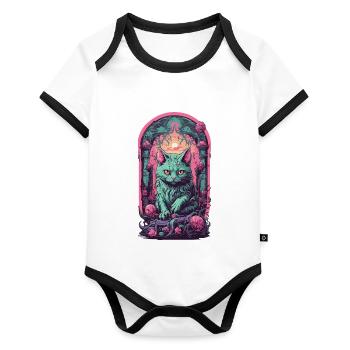 Gloomy Gothic Cat Halloween Aesthetic Cats - Organic Baby Contrasting Bodysuit - white/black  - Front