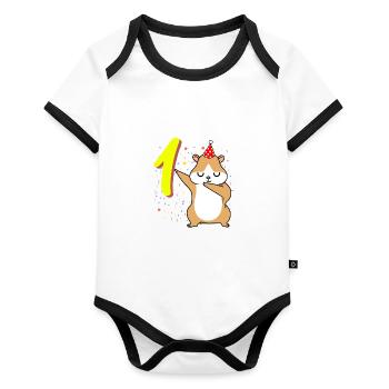 1 year old hamster birthday - Organic Baby Contrasting Bodysuit - white/black  - Front