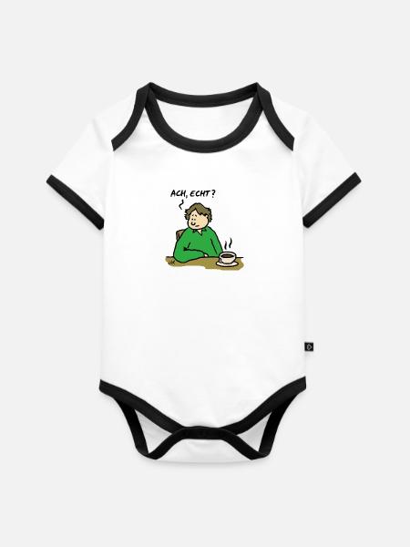 Ach, echt? - Baby Bio-Kurzarm-Kontrastbody - Weiß/Schwarz