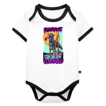 Ruhrpott Ruhrgebiet Taube Flamingo - Baby Bio-Kurzarm-Kontrastbody - Weiß/Schwarz  - Vorne