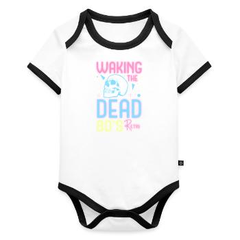 Neon Musik Geek Neon Party - Baby Bio-Kurzarm-Kontrastbody - Weiß/Schwarz  - Vorne