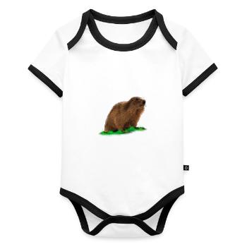 Murmeltier - Baby Bio-Kurzarm-Kontrastbody - Weiß/Schwarz  - Vorne