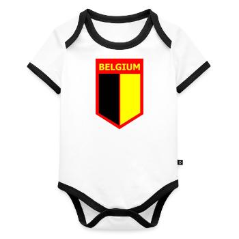 Drapeau BELGIUM - Body Bébé bio contrasté manches courtes - blanc/noir  - Devant