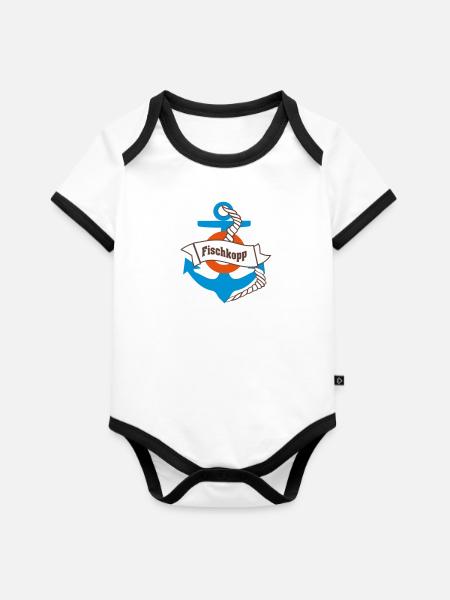 fischkopp - Baby Bio-Kurzarm-Kontrastbody - Weiß/Schwarz