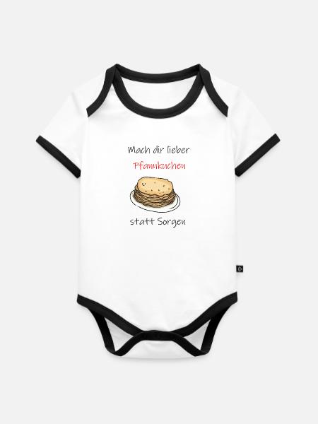 Pfannkuchen statt sorgen - Baby Bio-Kurzarm-Kontrastbody - Weiß/Schwarz