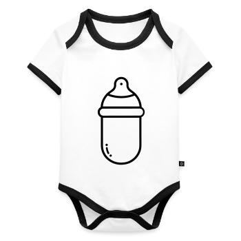 Flasche - Baby Bio-Kurzarm-Kontrastbody - Weiß/Schwarz  - Vorne