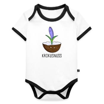 Kokosnuss mit Krokus - Baby Bio-Kurzarm-Kontrastbody - Weiß/Schwarz  - Vorne