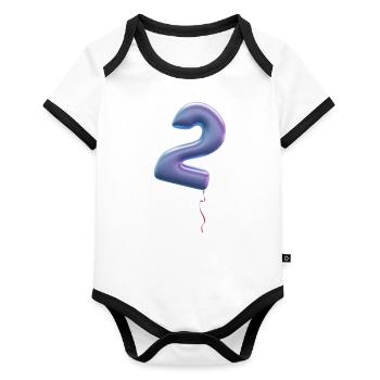 Number 2 as balloon: birthday, anniversary, winner - Organic Baby Contrasting Bodysuit - white/black  - Front