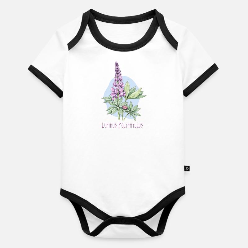 Lupin, permanent botanical drawing - Organic Baby Contrasting Bodysuit - white/black 