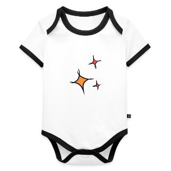 Sternchen. Drei bunte Sterne, hand gezeichnet. - Baby Bio-Kurzarm-Kontrastbody - Weiß/Schwarz  - Vorne