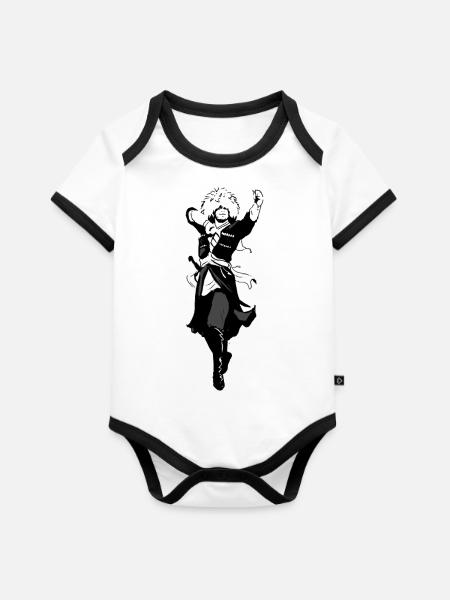 Lezginka Dance - Baby Bio-Kurzarm-Kontrastbody - Weiß/Schwarz