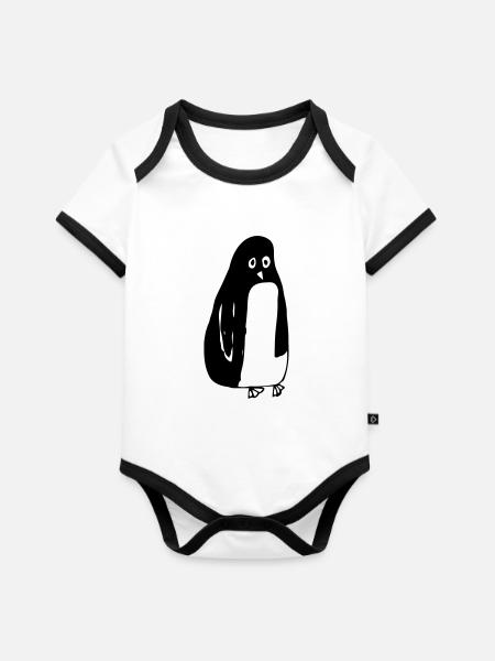 Pinguin - Baby Bio-Kurzarm-Kontrastbody - Weiß/Schwarz